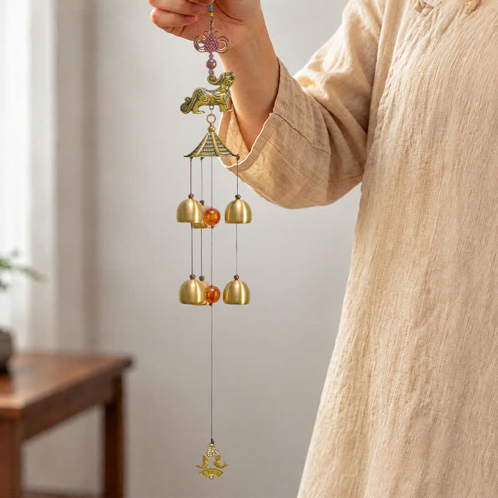 Buddha Stones Copper Pi Xiu Wealth Tower Six Bells Wealth Wind Chime - Pi Xiu - image 0
