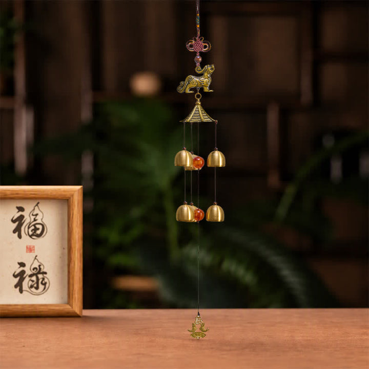 Buddha Stones Copper Pi Xiu Wealth Tower Six Bells Wealth Wind Chime - image 4