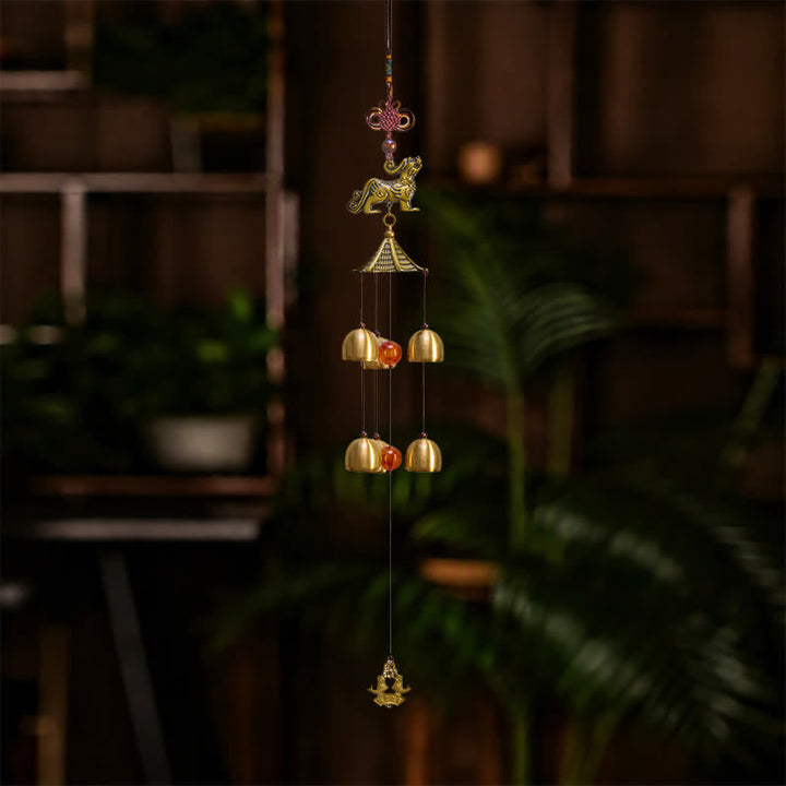 Buddha Stones Copper Pi Xiu Wealth Tower Six Bells Wealth Wind Chime - image 9
