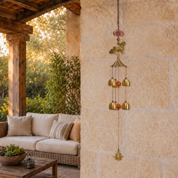Buddha Stones Copper Pi Xiu Wealth Tower Six Bells Wealth Wind Chime - image 1