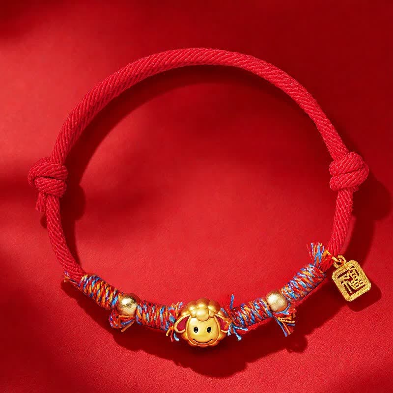 Buddha Stones Hand-Woven Red String Fu Character Goat Charm Blessing Bracelet - Red - image 2