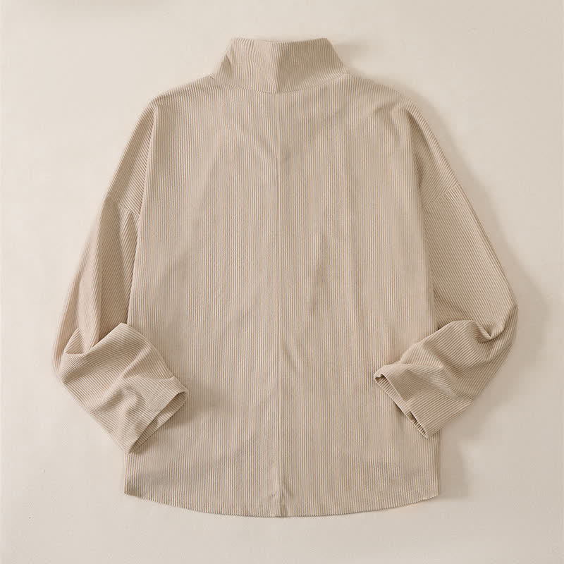 Buddha Stones Fall Winter Casual Mandarin Collar Asymmetric Front Solid Corduroy Women's Long Sleeve Shirts With Pockets - image 14