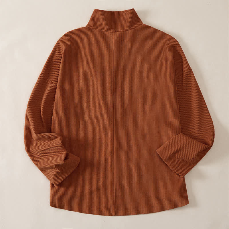 Buddha Stones Fall Winter Casual Mandarin Collar Asymmetric Front Solid Corduroy Women's Long Sleeve Shirts With Pockets - image 4