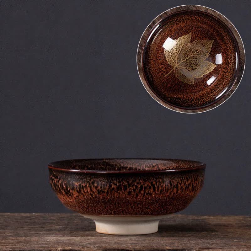 Buddha Stones Dark Speckled Maple Leaf Ceramic Tea Cup - Red Maple Leaf - image 9