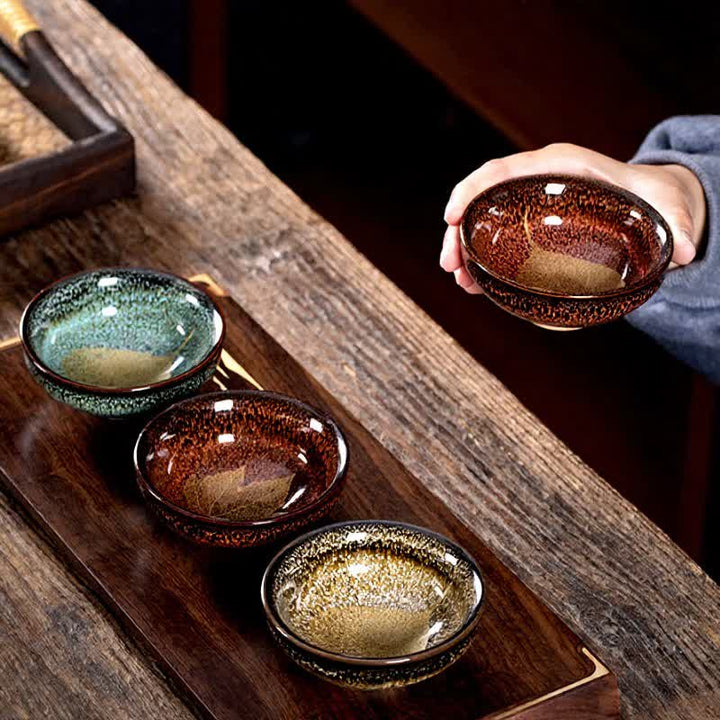 Buddha Stones Dark Speckled Maple Leaf Ceramic Tea Cup - image 12