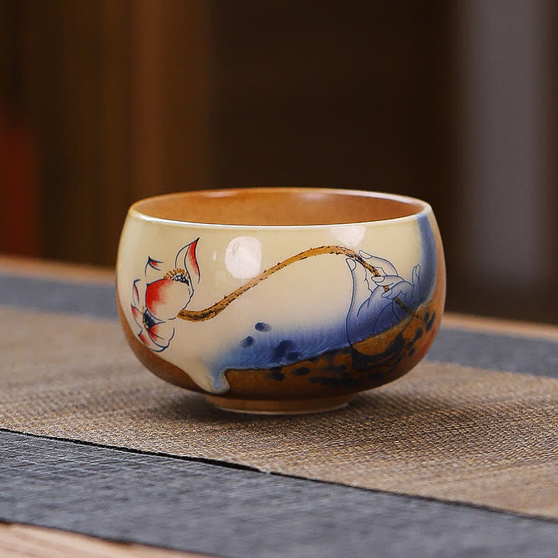 Buddha Stones Vintage Lotus Landscape Ceramic Enlightenment Tea Cup - Lotus - image 0