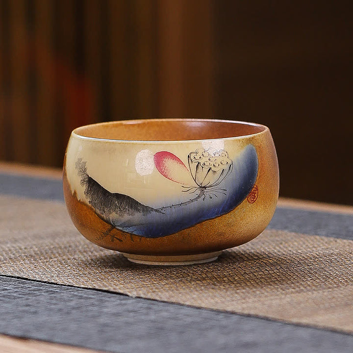 Buddha Stones Vintage Lotus Landscape Ceramic Enlightenment Tea Cup - Lotus Seed Pod - image 2