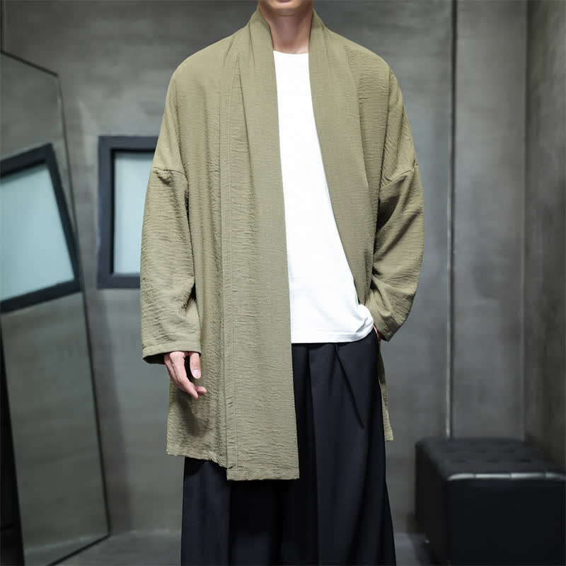 Buddha Stones Fall Classic Minimalist Solid Men's Kimono With Pocket - image 6