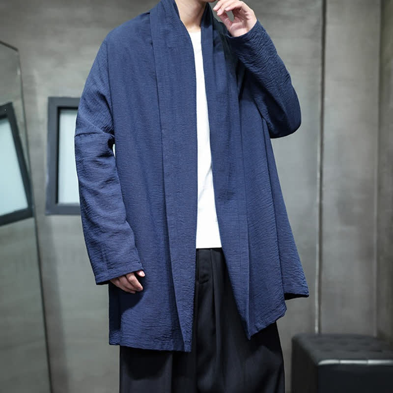 Buddha Stones Fall Classic Minimalist Solid Men's Kimono With Pocket - image 15