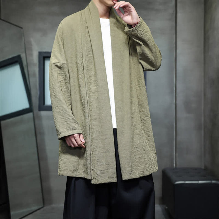 Buddha Stones Fall Classic Minimalist Solid Men's Kimono With Pocket - image 8