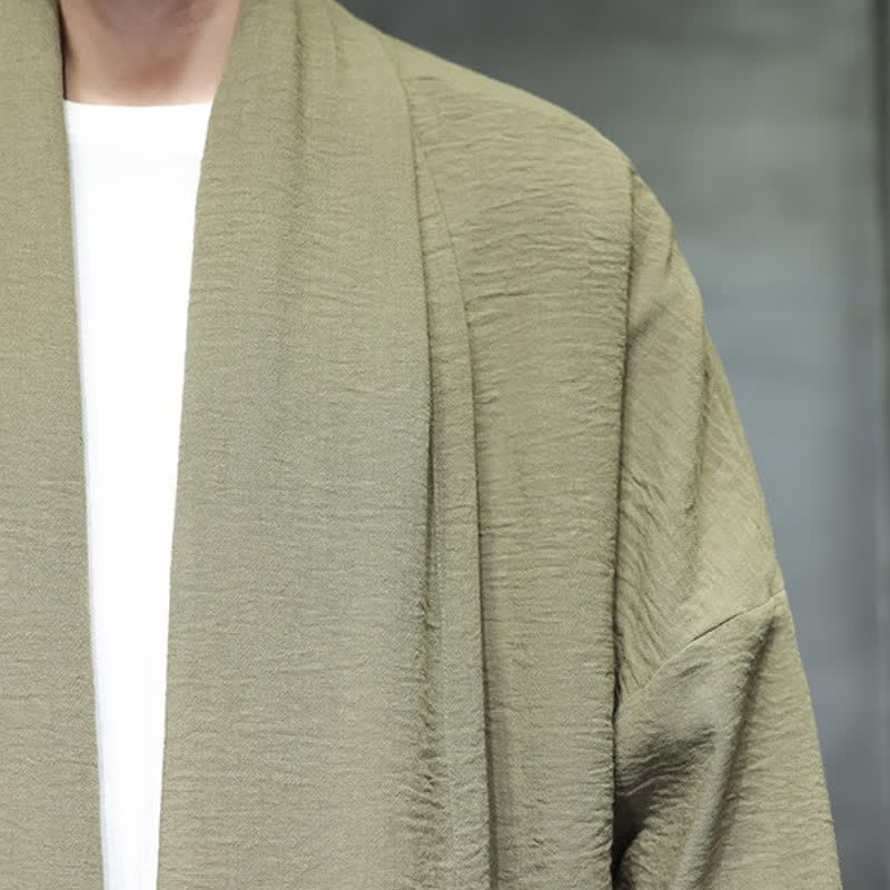 Buddha Stones Fall Classic Minimalist Solid Men's Kimono With Pocket - image 11