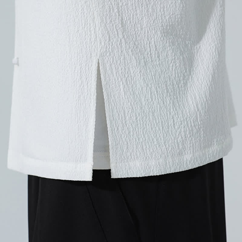 Buddha Stones Fall Classic Tang Style Button-Up Side Slit Solid Men's Long Sleeve Shirts - image 21