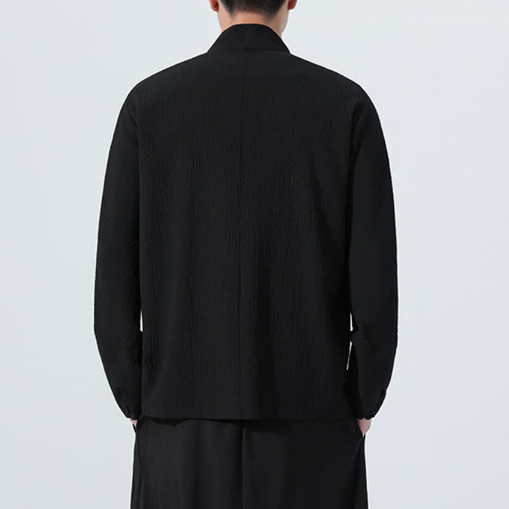 Buddha Stones Fall Classic Tang Style Button-Up Side Slit Solid Men's Long Sleeve Shirts - image 26