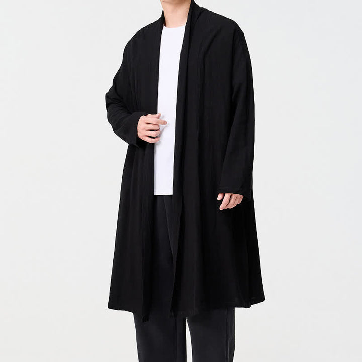 Buddha Stones Fall Minimalist Retro Tang Style Solid Men's Kimono - image 13