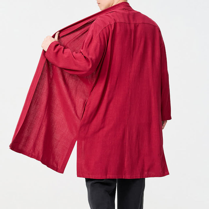 Buddha Stones Fall Minimalist Retro Tang Style Solid Men's Kimono - image 21