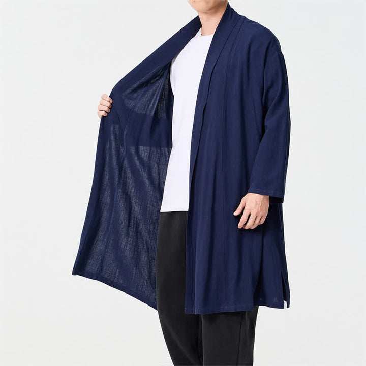 Buddha Stones Fall Minimalist Retro Tang Style Solid Men's Kimono - image 3