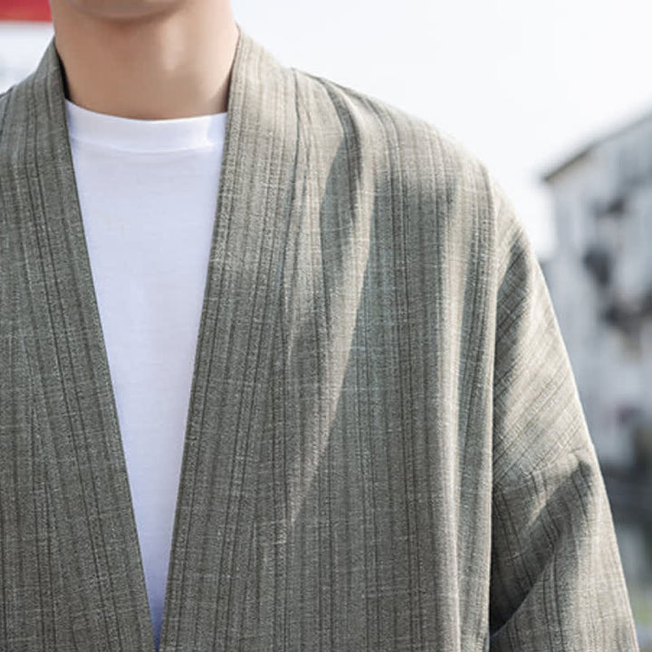 Buddha Stones Spring Tang Style Minimalist One Frog Button Solid Men's Kimono - image 9