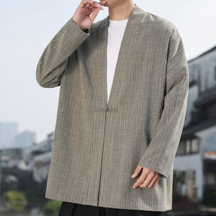 Buddha Stones Spring Tang Style Minimalist One Frog Button Solid Men's Kimono - image 6
