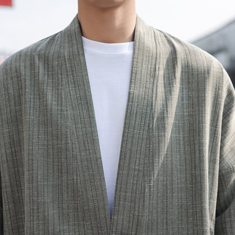 Buddha Stones Spring Tang Style Minimalist One Frog Button Solid Men's Kimono - image 8