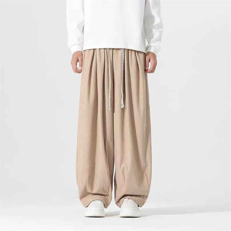 Buddha Stones Spring Fall Basic Drawstring Solid Ankle Pants Corduroy Men's Straight Leg Pants With Pockets - Tan - US/UK/AU46，EU56 (5XL) - image 12