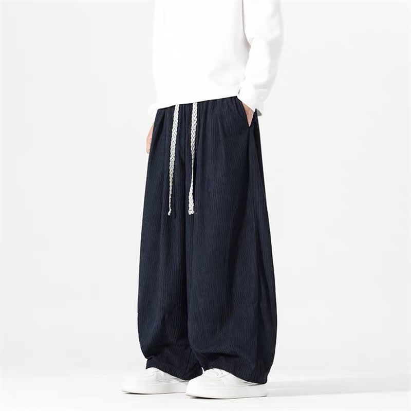 Buddha Stones Spring Fall Basic Drawstring Solid Ankle Pants Corduroy Men's Straight Leg Pants With Pockets - image 4