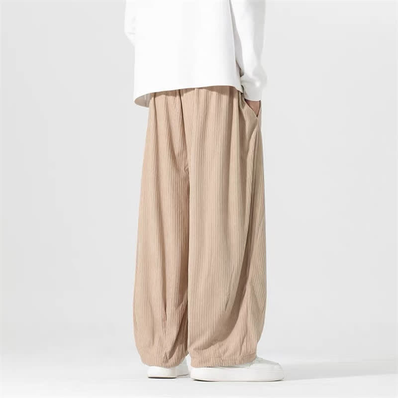 Buddha Stones Spring Fall Basic Drawstring Solid Ankle Pants Corduroy Men's Straight Leg Pants With Pockets - image 13