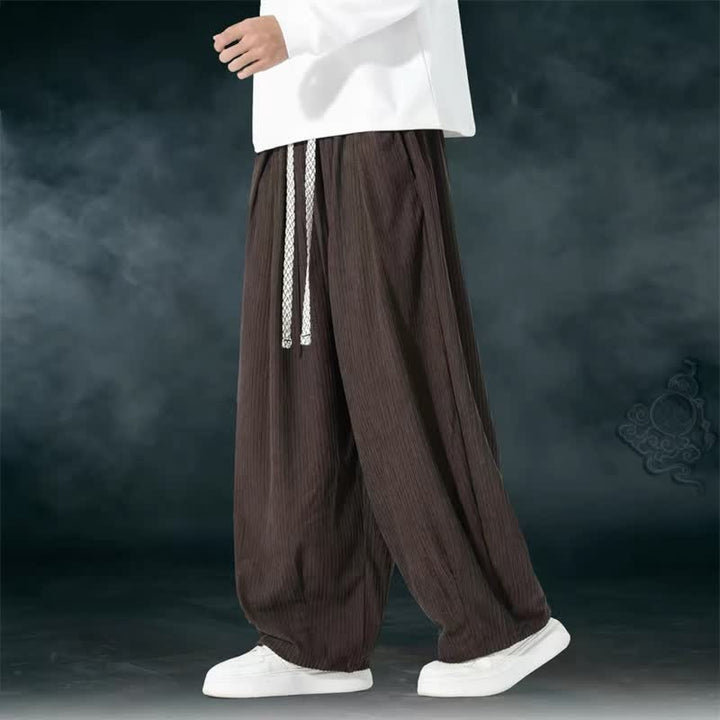 Buddha Stones Spring Fall Basic Drawstring Solid Ankle Pants Corduroy Men's Straight Leg Pants With Pockets - image 11