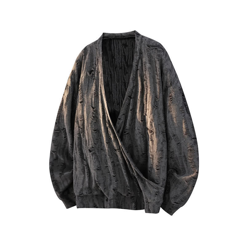 Buddha Stones Fall Casual Vintage Hollow-Out Design V-Neck Men's Long Sleeve T-Shirts - DimGray - US/UK/AU50，EU60 (5XL) - image 0