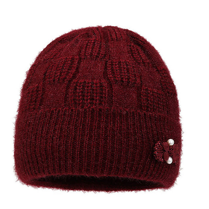 Buddha Stones Fall Winter Ribbed Knit Floral Fleece-lined Thickened Women's Hat - image 2
