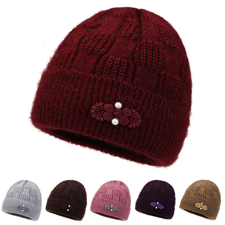 Buddha Stones Fall Winter Ribbed Knit Floral Fleece-lined Thickened Women's Hat - image 13