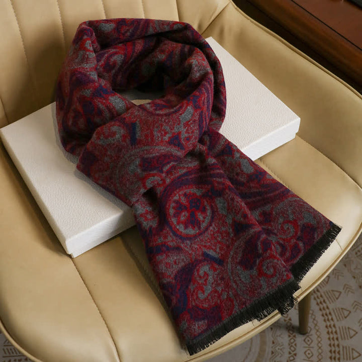 Buddha Stones Fall Winter Vintage Paisley Tassel Cozy Men's Scarf - Red Blue Approx. 180 × 30 cm - image 6