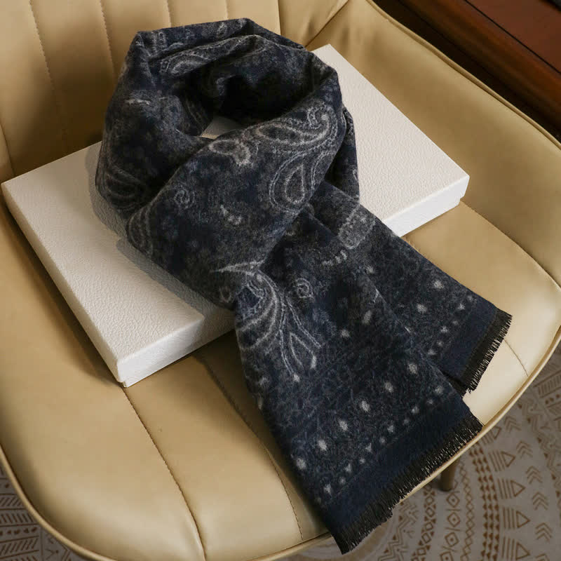 Buddha Stones Fall Winter Vintage Paisley Tassel Cozy Men's Scarf - MidnightBlue Approx. 180 × 30 cm - image 9