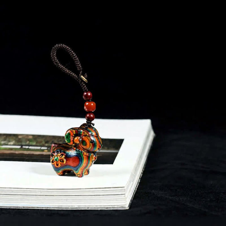 Buddha Stones Rainbow Eucalyptus Sandalwood Goat Serenity Hand-Carved Keychains - Rainbow Eucalyptus - Braided Rope - image 2