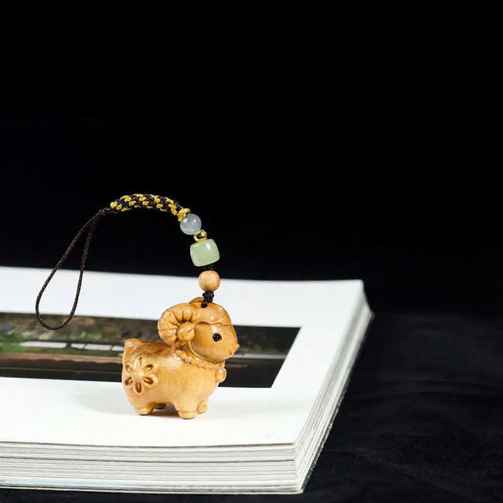 Buddha Stones Rainbow Eucalyptus Sandalwood Goat Serenity Hand-Carved Keychains - Sandalwood - Plain Rope - image 9