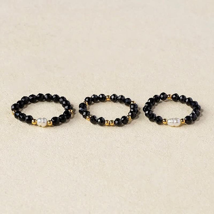 Buddha Stones Black Spinel Pearl Protection Faceted Stacking Ring - Black Spinel(Motivate ♥ Protection) - image 0