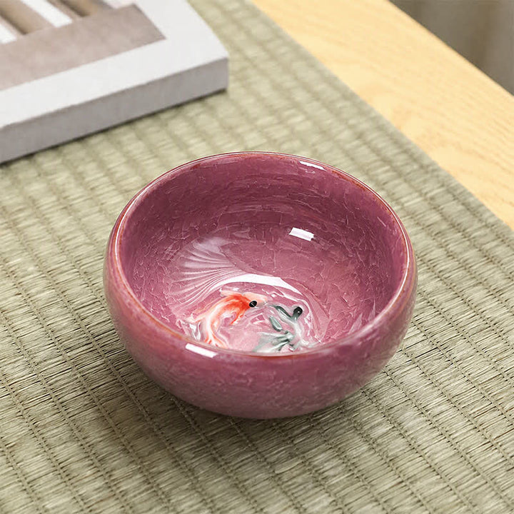 Buddha Stones Ceramic Koi Fish Success Crackle Glaze Gongfu Tea Cup - Purple - image 2