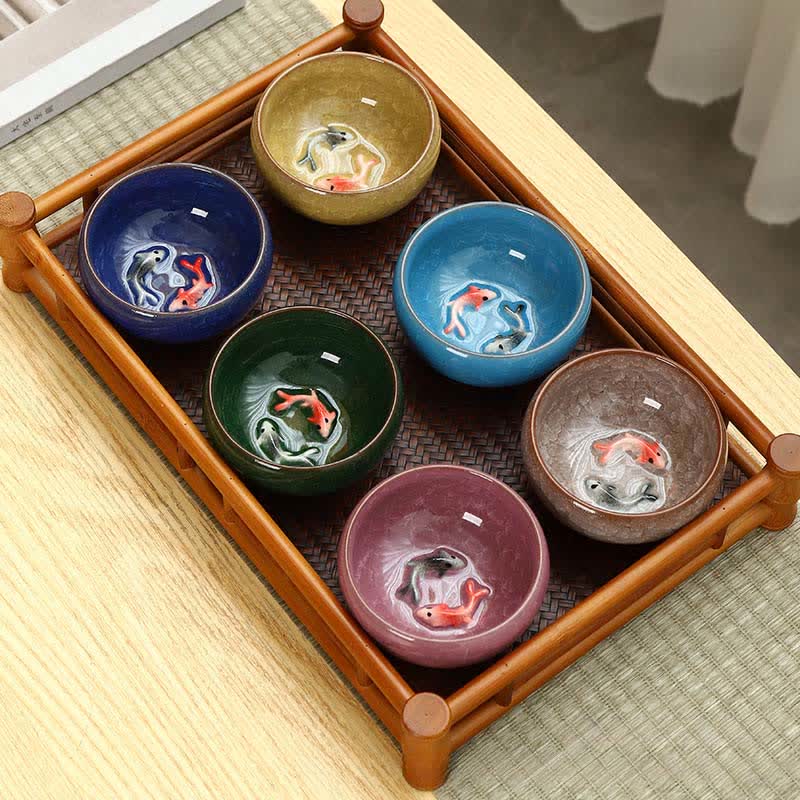 Buddha Stones Ceramic Koi Fish Success Crackle Glaze Gongfu Tea Cup - image 0