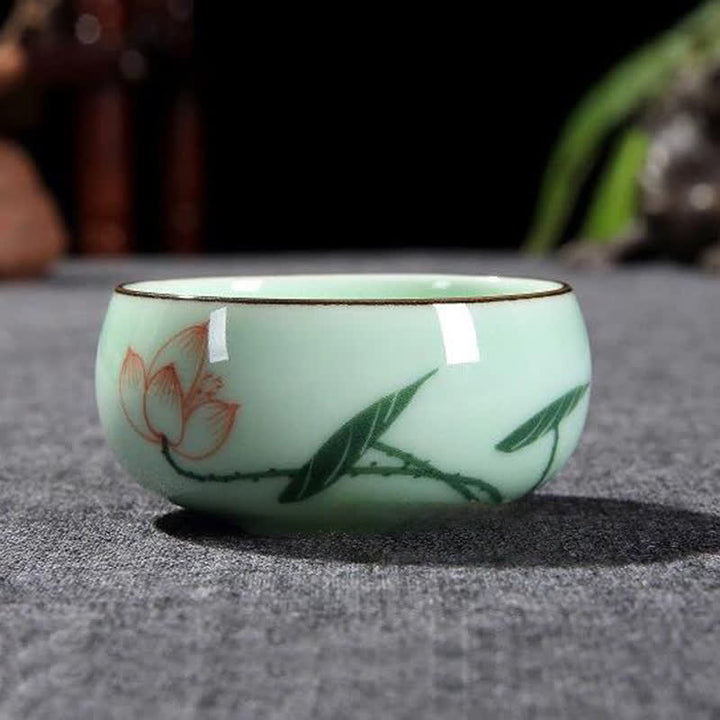 Buddha Stones Traditional Koi Fish Lotus Landscape Ceramic Personal Tea Cup - Lotus - image 7