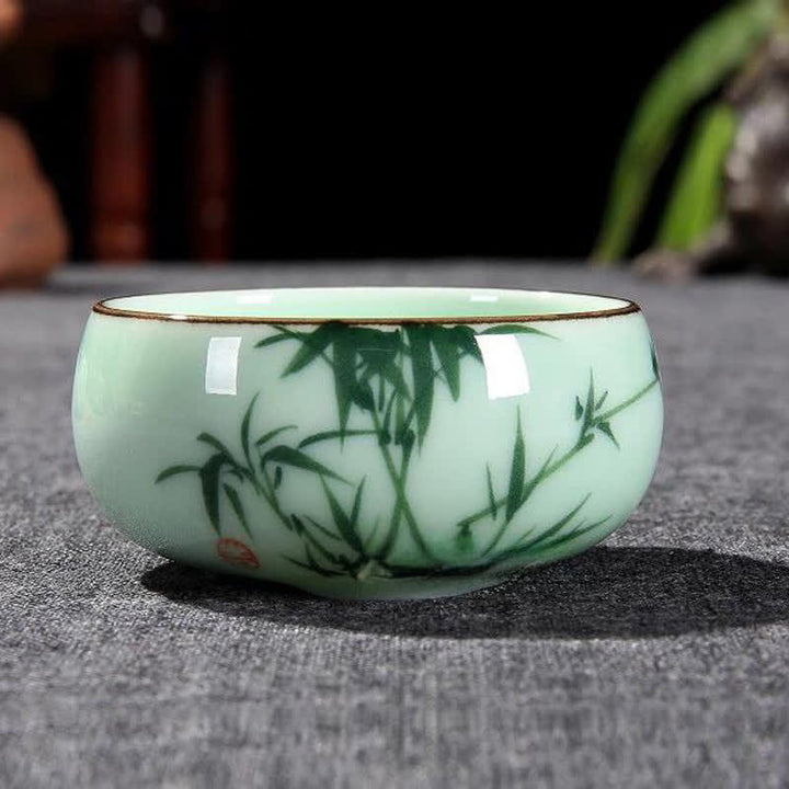 Buddha Stones Traditional Koi Fish Lotus Landscape Ceramic Personal Tea Cup - Bamboo - image 12