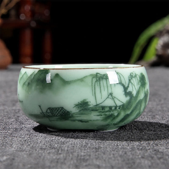 Buddha Stones Traditional Koi Fish Lotus Landscape Ceramic Personal Tea Cup - Landscape - image 1