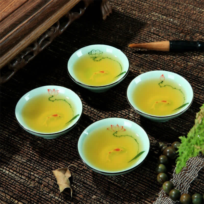 Buddha Stones Hand-Painted Celadon Ceramic Lotus Koi Douli Tea Cup - image 13