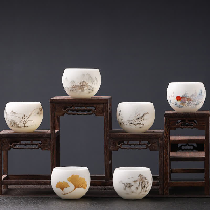 Buddha Stones Night Glow Landscape Koi Fish Ceramic Gongfu Tea Cup - image 11