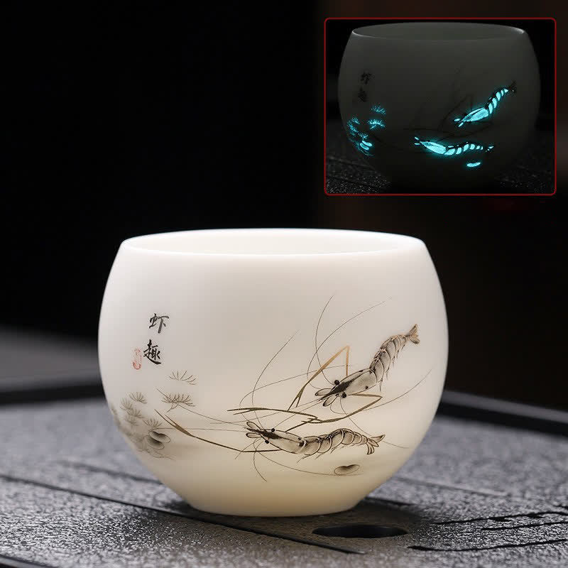 Buddha Stones Night Glow Landscape Koi Fish Ceramic Gongfu Tea Cup - Shrimp - image 4