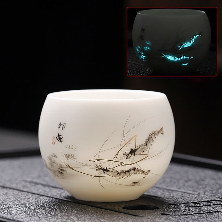Buddha Stones Night Glow Landscape Koi Fish Ceramic Gongfu Tea Cup - Shrimp - image 4