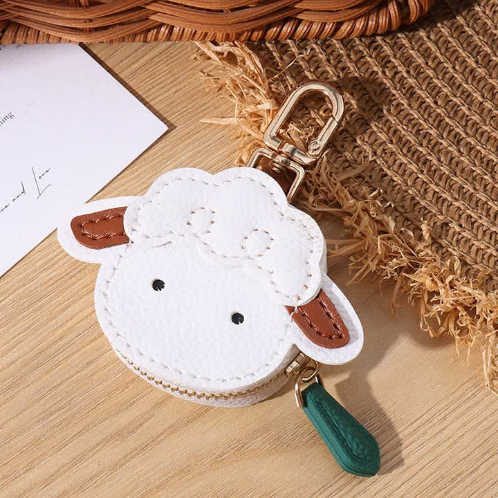 Buddha Stones Leather Lamb Goat Face Keychain Storage Wallet - White - image 0