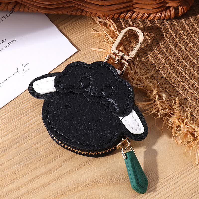 Buddha Stones Leather Lamb Goat Face Keychain Storage Wallet - Black - image 6