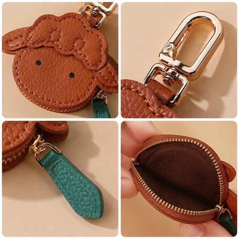 Buddha Stones Leather Lamb Goat Face Keychain Storage Wallet - image 5