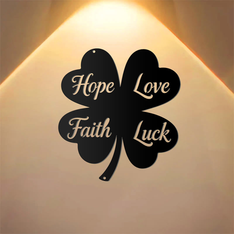 Buddha Stones Metal Four Leaf Clover Hope Love Faith Luck Meaningful Symbols Wall Art - image 0