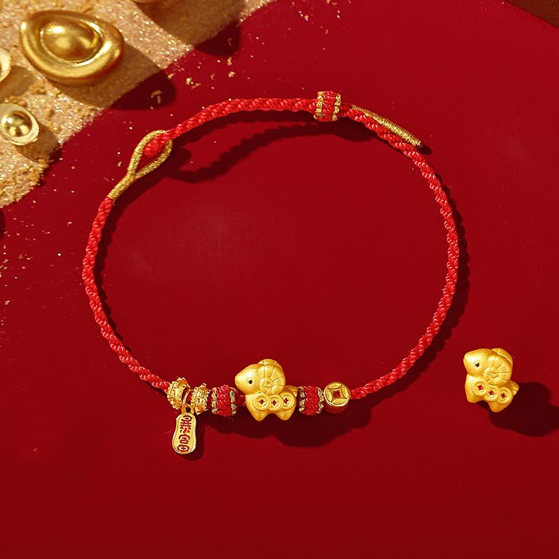Buddha Stones Year of the Goat 925 Sterling Silver Hand-Woven Red String Chinese Zodiac Goat Copper Coins Luck Bracelet - image 1