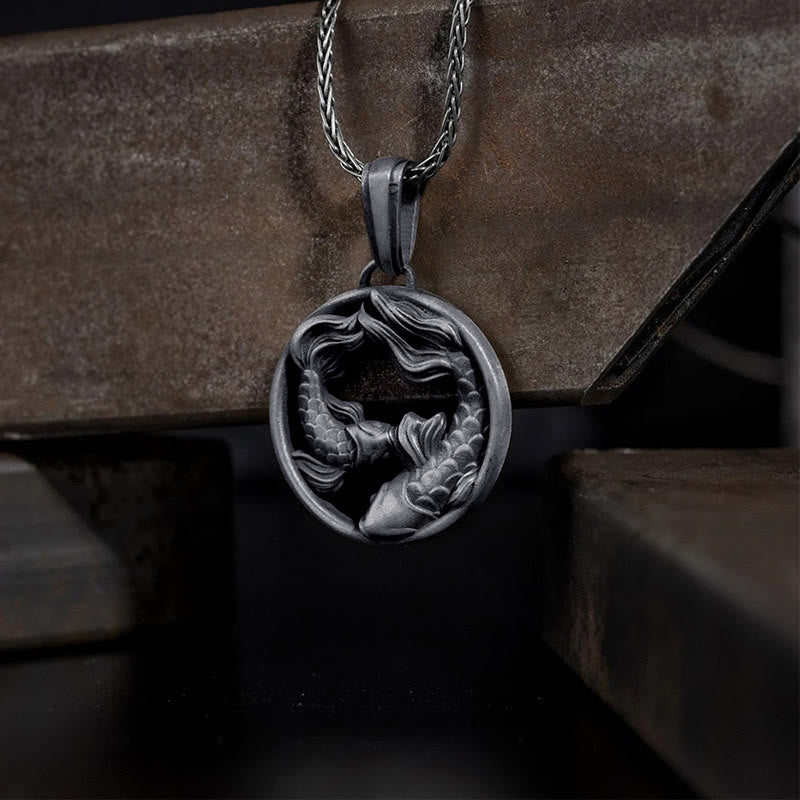 Buddha Stones Pure Tin Pisces Double Koi Fish Wealth Necklace Pendant - Pure Tin Koi Fish - image 0